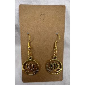 Handmade Gold Circular Lotus Dangly Earrings